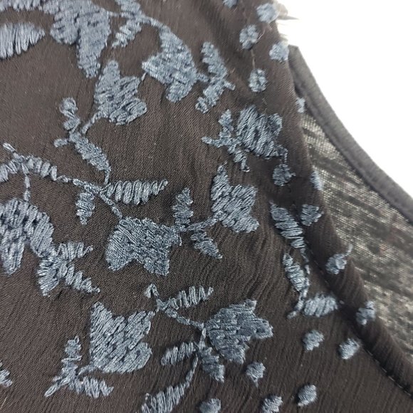 Logo Lavish Women's Black Layered Lace Blue Leaf Embroidered Shirt Top Blouse - Picture 5 of 14